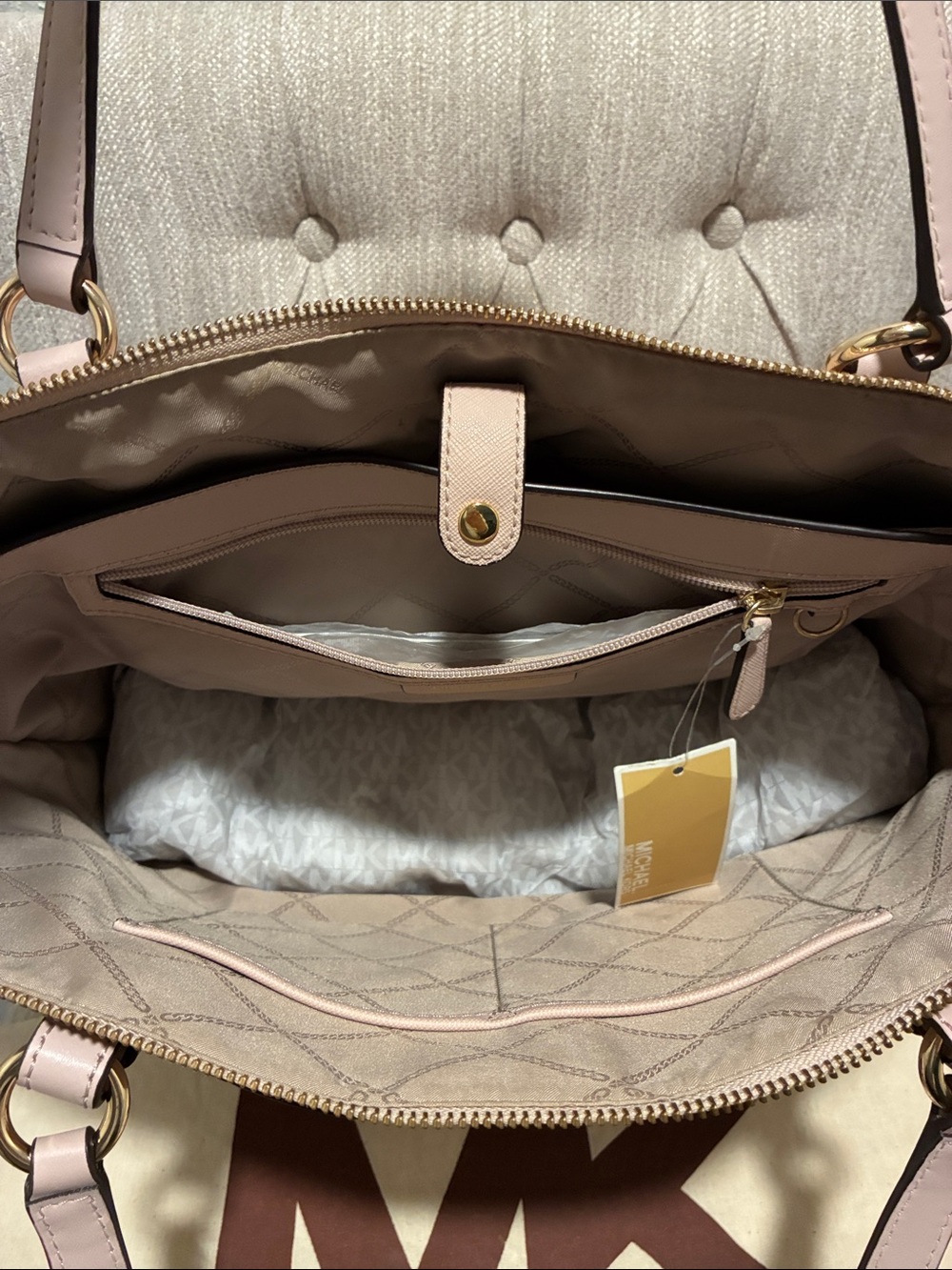 Michael Kors Light Pink Saffiano Leather Tote with Tassel Charm - Picture 11 of 12